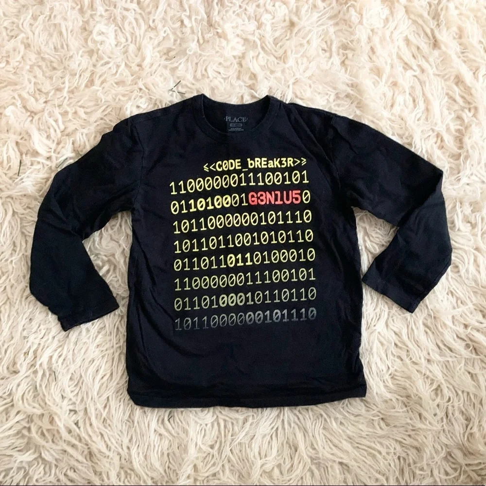 Children’s Place | Long Sleeve Top Black Shirt Coding Yellow Genius Red